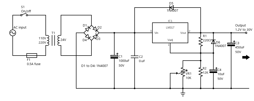 Figure12-Circuit diagram of a variable DC power supply